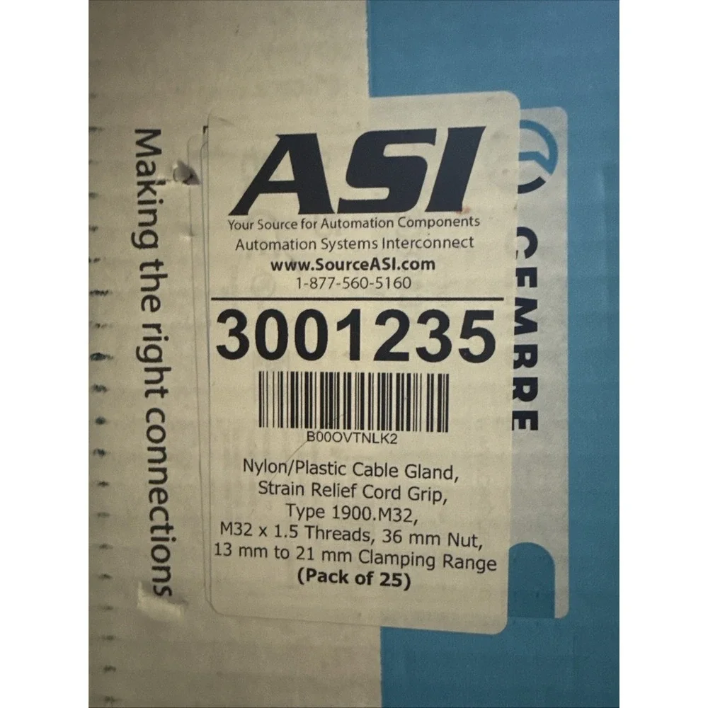 ASI 3001235 Nylon/Plastic Cable Gland, Strain Relief Cord Grip (25 Pack)